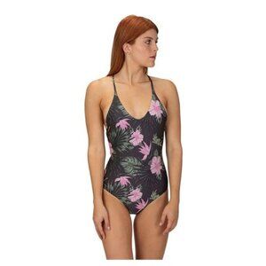 NEW Hurley Reversible Lanai Swimsuit Black and Tropical Floral Women's S